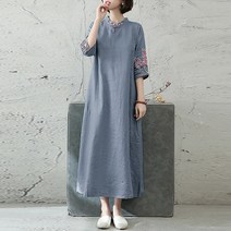 여자원피스 여름 루즈핏 자수 마반단추 원피스