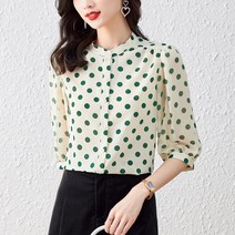 여성 레트로 도트 패턴 블라우스 하늘비즈 A31 E767A539