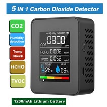 가정용 미세먼지 공기질 휴대용 측정기 6 in 1 pm2.5 pm10 hcho tvoc co co2 다기능 대기 질 감지기 co 이산화탄소 포름 알데히드 모니터 lcd 대형, 5 in 1 블랙, 1개