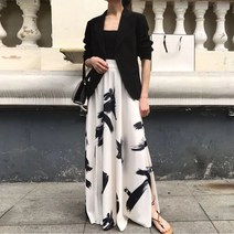 블랙엔화이트 수묵화 맥시롱스커트 하이웨이스트 발목기장 풀스커트 A라인 화이트 실크 블랙 프린트 플라워 블러썸 앨리스 스커트 김희애 우아한 스커트 여성의류도매
