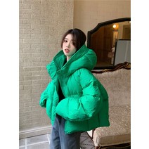 여성 숏 크롭 수입 후드 예쁜 패딩 점퍼 하이넥 하프 핑크 초록색 빵빵한 솜 오버핏 SY