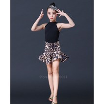 댄스복 라틴댄스복 여자 라틴 댄스 레오파드 프린트 프린지 드레스 볼룸 경쟁 이브닝 파티, 스타일3, 높이 130cm