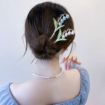 원덥 메탈 은방울꽃 핑크 블루 올림머리 똥머리 헤어 비녀 2개세트