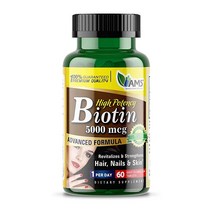 America Medic & Science 고효능 비오틴 5 000 mcg 남성 및 여성용 비타민 B7 식이 보충제 모발 성장 지원 건강한 피부 손톱 및 신진 대사, 60 TABLETS