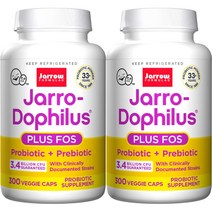 자로우포뮬러스 Jarrow Formulas Jarro-Dophilus plus FOS 자로우 포뮬러스 자로 도필루스 프로바이오틱스 34억 CFU 유산균 이눌린 210mg 300정 2팩, x, 1개