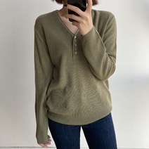 오오엘 여성용 루즈핏 버튼 골지 올리브 핫찌 V 니트
