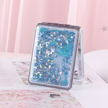 예쁜 펄이 챠르르 휴대용 접이식 원형 사각 미니 양면 소형 화장 거울 포켓 손거울, 사각 블루, 1개
