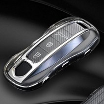 쥬롬 포르쉐 신형 키 케이스 투명 카본패턴 TPU 키케이스 카이엔 파나메라 타이칸 911 호환, 블랙