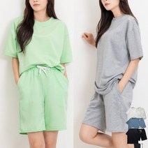 여자 휴양지룩 파스텔톤 반팔반바지 세트 학생 반팔티