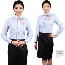 [ UDR12 ] 하늘색/줄무늬/줄지/여자용/여성용/서빙복/유니폼/호텔용/식당용/써빙용/여셔츠/긴소매/긴팔/블라우스