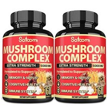 10 in 1 버섯 복합 캡슐 5000 mg 사자 갈기 동충하초 영지버섯 차가버섯 잎새버섯 표고버섯 혼합 신체 건강 메모리 면역지원 4개월 (60캡슐x2팩)