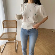 쥬쥬렐라 [재고 SALE ] 빨강머리앤 자수 반팔 니트 (아이보리1장)