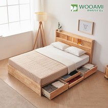 우아미 가구 모노 헤이디 LED 원목 수납침대 Q 독립매트리스, FO5173 착불_내추럴