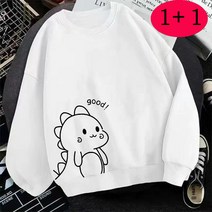 JUST FEEL!NG 1+1 귀여운 캐릭터 맨투맨 남녀공용 커플티 커플맨투맨 빅사이즈 오버핏 라운드넥 긴팔 티셔츠