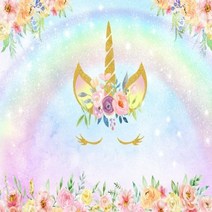 셀프 사진 촬영 포토 호환 유니콘 배경 소녀 생일 파티 장식 무지개 꽃 공주 베이비 샤워 배너, Vinyl-180x120cm+12