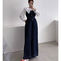 어나더원 레이어드 청 원피스 데님 멜빵 뷔스티에 점프수트