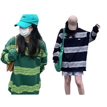 C.ONLIE SHOP여성 맨투맨 스트라이프 루즈핏 티셔츠 와이드핏 상의 후드티 후드집업 가디건