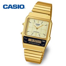[케이스 증정] CASIO 카시오 공용 AQ-800EG-9A 빈티지 레트로 아날로그 전자 금장 메탈시계
