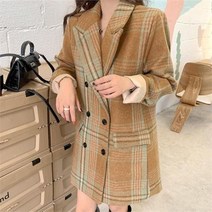 드레스날다 캐러멜 더블버튼 체크 모직 하프코트 mouter1259