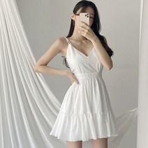 라핏 / 백리스 플레어 미니원피스 (화이트/블랙)