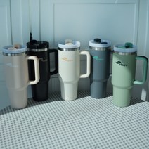 마시뷰 퍼스트브이 1.18L 대용량 대형텀블러 손잡이텀블러 보온 보냉 스텐빨대 뚜껑 진공텀블러, 블랙