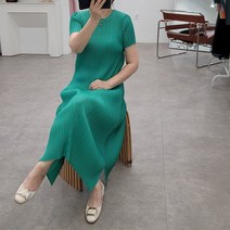 [플리츠유 정품] 이세 반팔 A라인 롱 플리츠 원피스 주름 여성 엄마 여름 마담 중년