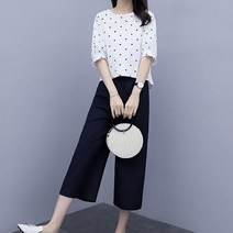 이지핏 심플 도트 블라우스 와이드 9부 팬츠 상하의코디 세트 귀여운코디 페미닌코디 여성블라우스 중년여성코디 밴딩팬츠 포켓팬츠 주머니바지 실용성팬츠 편한바지 20대코디 일상복 외출복 여성스러운옷 도트패턴 여성팬츠