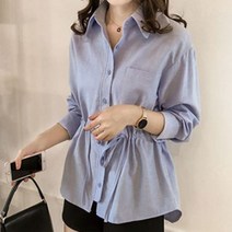 [랜덤플레이] 카라넥 허리 스트링 A라인 블라우스 셔츠