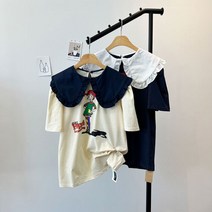 (2col) 삐삐 와이드 세라카라 퍼프소매 귀여움 큐티 캐주얼 티블라우스 티셔츠