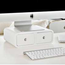 서랍형 모니터 받침대 듀얼 수납 선반, 화이트