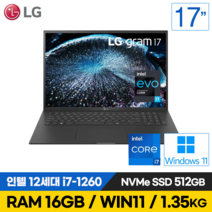 LG전자 그램 15인치 16인치 17인치 512GB RAM16G WIN10 WIN11 포함 노트북, WIN10 Home, 16GB, 1TB, 17인치 코어i7, 블랙