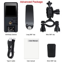 자전거캠 블랙박스 바디캠 Vandlion A39 풀 1080P HD 미니 2500mAh 코더 마운트 소형 180 ° 회전 자전거 스포츠 DV 자동차 DVR 웹, 11.Advanced Package - With 32G
