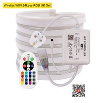 네온플렉스 와이파이 LED 네온 라이트 스트립 RGB 24 키 원격 제어 220V 110V 유럽/미국/영국/호주 키트 유연한 램프 사인 방수 홈 데코레이션, [03] Wifi RGB UK Set 220V, [18] 50m