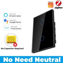 Tuya ZigBee 3.0 스위치 중성선 불필요 123 갱 커패시터 알렉사 구글 홈 얀덱스와 작동, 05 Black 2 Gang US