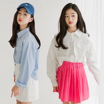미니로이 소미 여아 주니어 초등학생 긴팔 포켓 크롭 셔츠