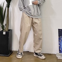남자 면 벌룬 스판 와이드 베이지 밴딩 팬츠 핀턱 슬랙스 배기 통바지 3컬러
