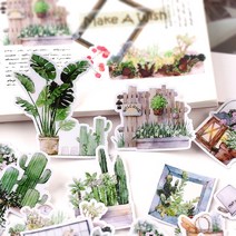 다이어리 스티커 귀여운 자체 제작 녹색 식물 DIY 일기 앨범 장식 스크랩북 방수 휴 전화 28 피스, 단일옵션