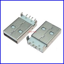 USB 2.0 남성 A 유형 PCB 커넥터 플러그 180 도 SMT 4 핀 SMD 10 개, WHITE
