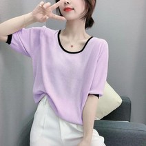 HXT 여성 봄 여름 반팔 티셔츠 U넥 파스텔톤 루즈핏 빅사이즈 상의 캐주얼