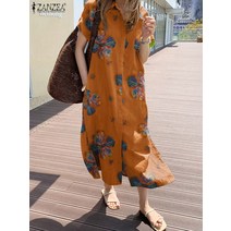 ZANZEA 패션 여름 여성 반팔 빈티지 롱원피스