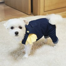 꼬미하우스 강아지 멜빵바지 청바지 올인원 커플룩, 아이보리