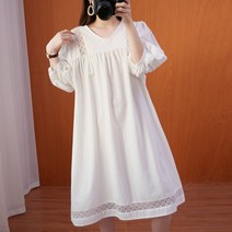 다이뻐 리틀깽스 빅사이즈 여름휴가 리조트룩 데일리 시원한 린넨 러블리 퍼프소매 a라인 여성스러운 레이스 루즈핏 원피스