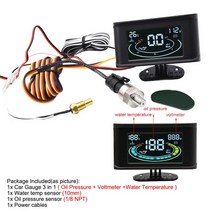 자동차속도계 UHD 헤드업디스플레이 호환 5In 1 자동차 LD 전자 타코미터 오일 압력 게이지 볼트 전압계 수, 03 3 in 1 gauge