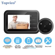 차임벨 스마트 도어벨 Topvico 비디오 구멍 초인종 카메라 비디오 눈 자동 녹화 전자 링 야경 디지털 도어 뷰어 홈 보안, 협동사, 비디오아이