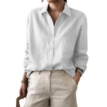 빈티지 솔리드 컬러 코튼 린넨 셔츠 여성 탑스 2023 가을 봄 긴 소매 의류 블라우스 Office Lady Chic Clothes 24162