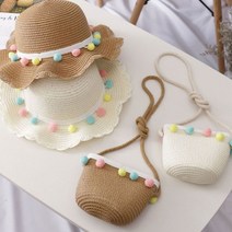 [YKC] 모음전/밀짚모자/ 폼폼이 모자 세트 가방 아동용 왕골