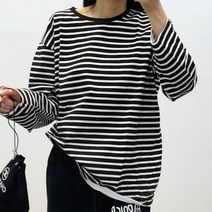 스트라이프 티셔츠 여성 단가라 긴팔 블랙 봄 가을