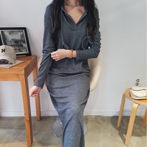 상상그이상 여성용 국내제작 여리 롱원피스 촉감왕 브이넥 후드니트 캐주얼 뒷트임 편한 고급원단 데일리 원피스