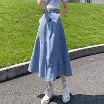 루나걸 리크 사선 데님 플레어 스커트