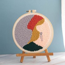 diy 자수키트 스티치 바느질배우기 공예 그림 후킹 세트 소녀 측면 얼굴 성인 원사와 초심자 스타터, 1, 세트 d